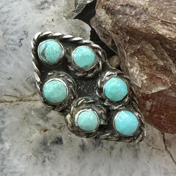 Vintage Native American Silver Turquoise Cluster Ring Size 7 For Women - Picture 1 of 10